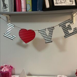 Metal LOVE Wall Hanging with Red Heart